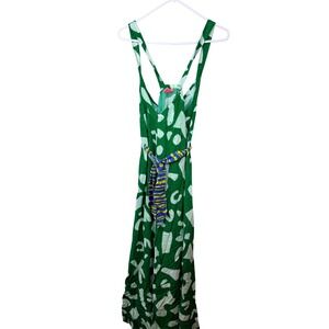 Alja Horvat Green Abstract Print Maxi Dress Belted Spaghetti Straps Womens M -BA